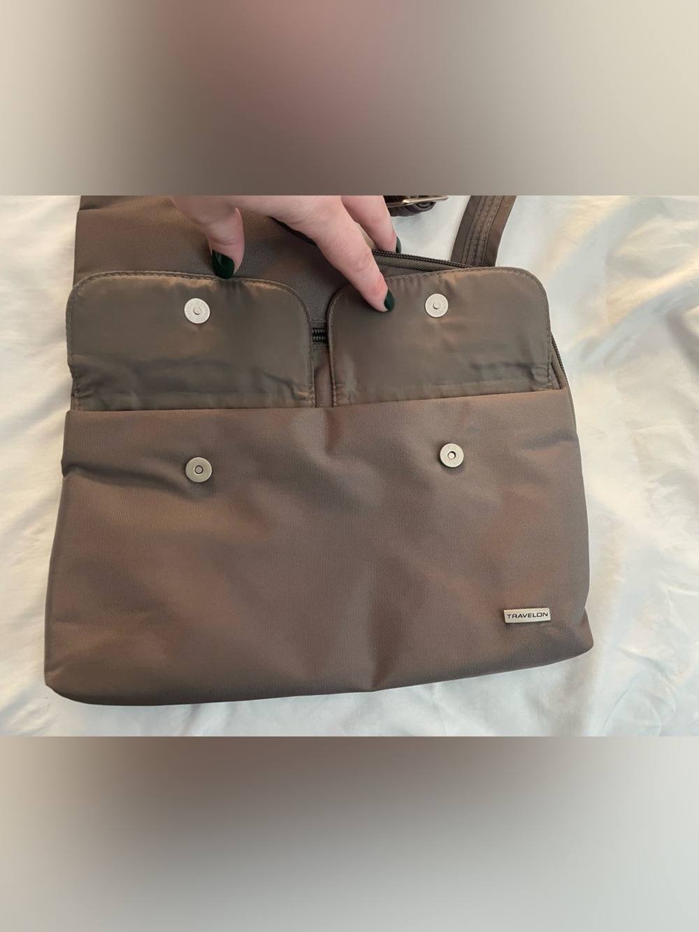 Travelon Anti-Theft Brown Crossbody Sling Bag with Front Flap Pockets - Picture 4 of 7